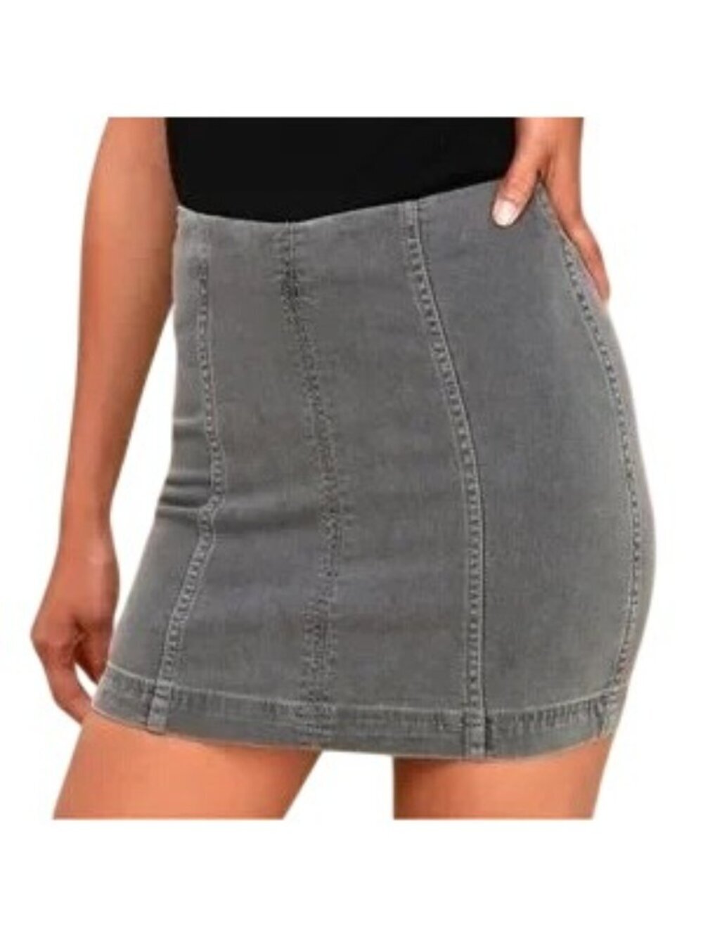 Free People Modern Femme Gray Denim Mini Skirt